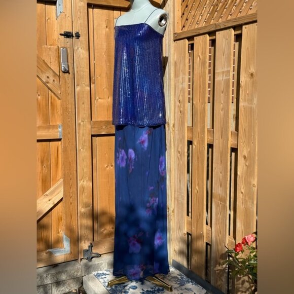 🆕 RAT & BOA 🧿 NWOT Violetta Blue Sequin & Floral Printed Maxi Dress, Sz XXS - Picture 4 of 15